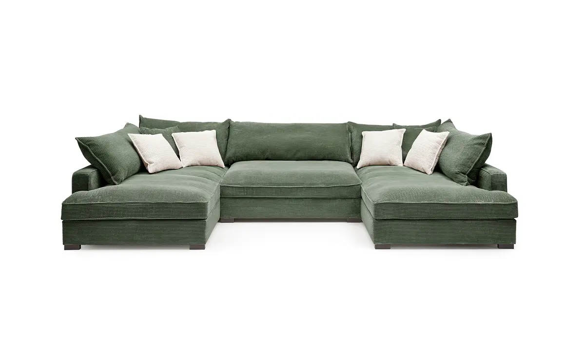 Wohnlandschaft - Longchair links, 2-Sitzer, Ecke rechts, Stoff, Grün