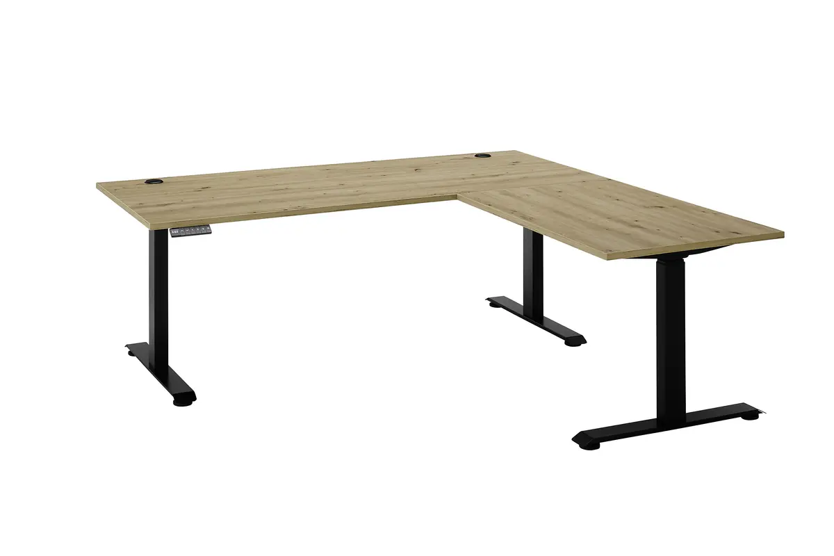 Eckschreibtisch - höhenverstellbar, LB ca. 185x77 cm, Artisan Eiche Nachbildung, Schwarz