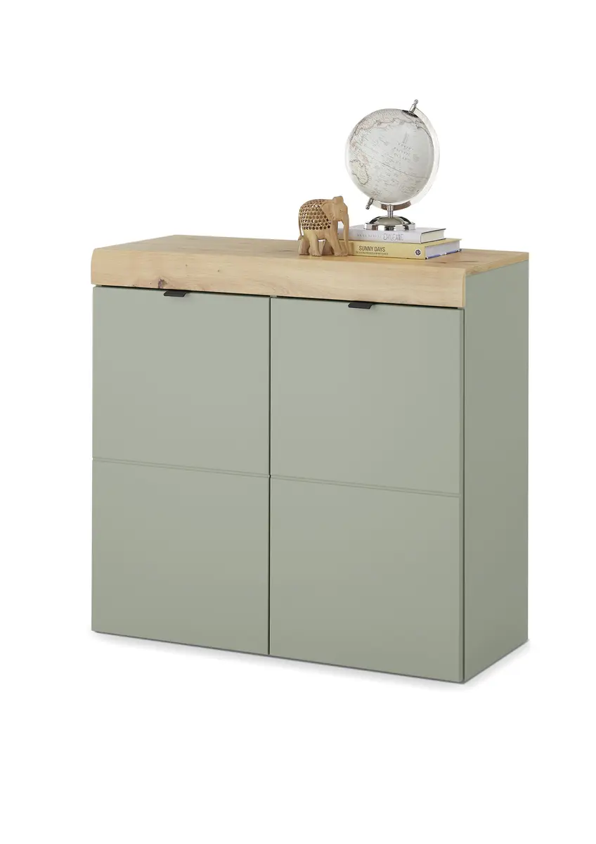 Schuhschrank - B ca. 90 cm, Schilfgrün, Artisan Eiche Nachbildung