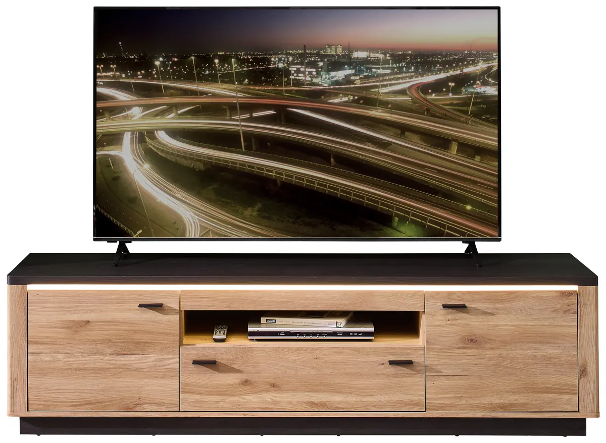 TV-Lowboard - mit Beleuchtung, B ca. 199 cm, Eiche Nachbildung, Eiche dunkel Nachbildung