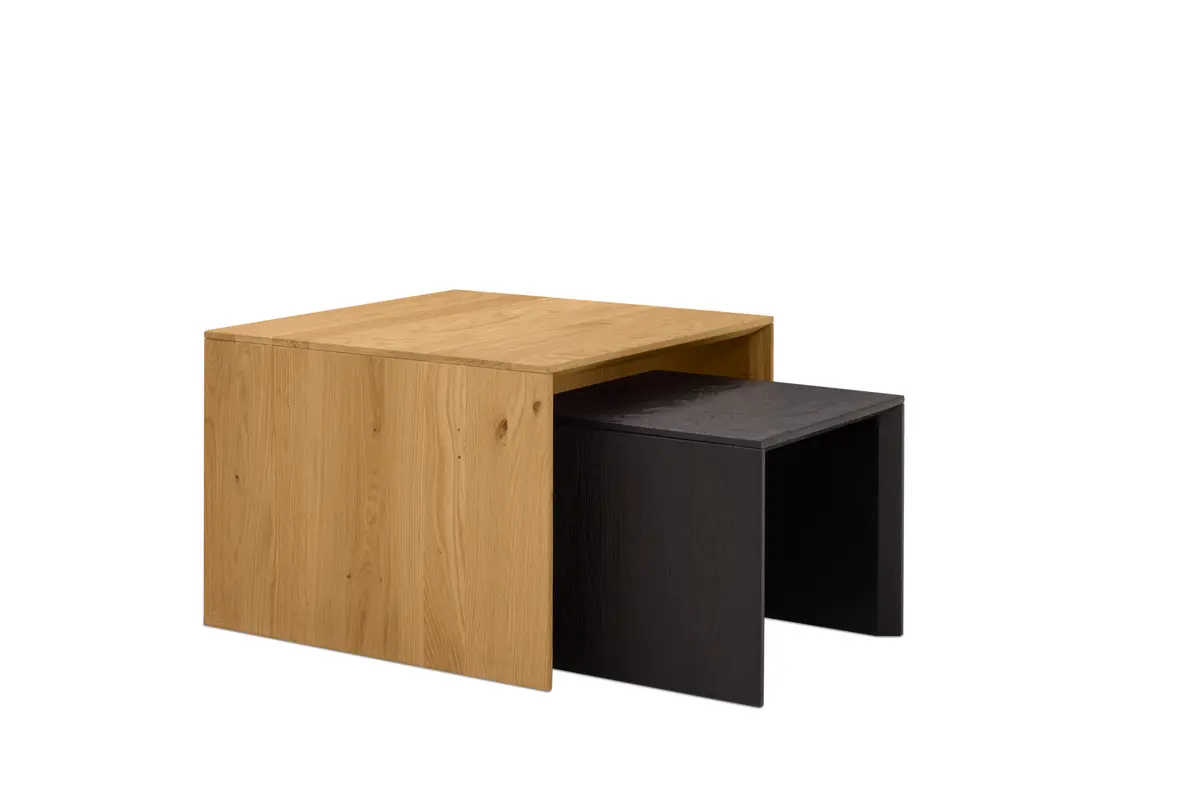 Couchtischkombi - LBH ca. 65x65x46 cm + LBH ca. 45x45x37 cm, Asteiche massiv - schwarz geölt