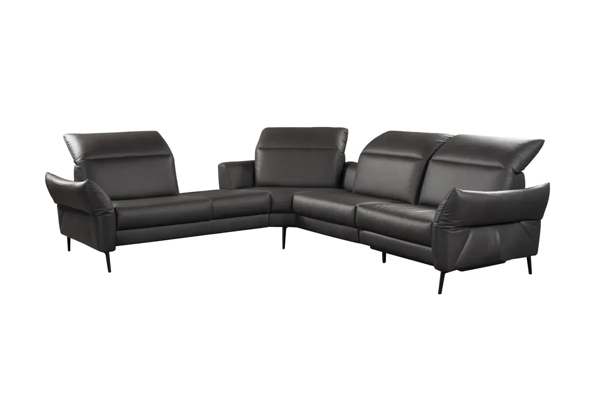 Ecksofa - 1-Sitzer mit Ecke rechts, Leder, Anthrazit