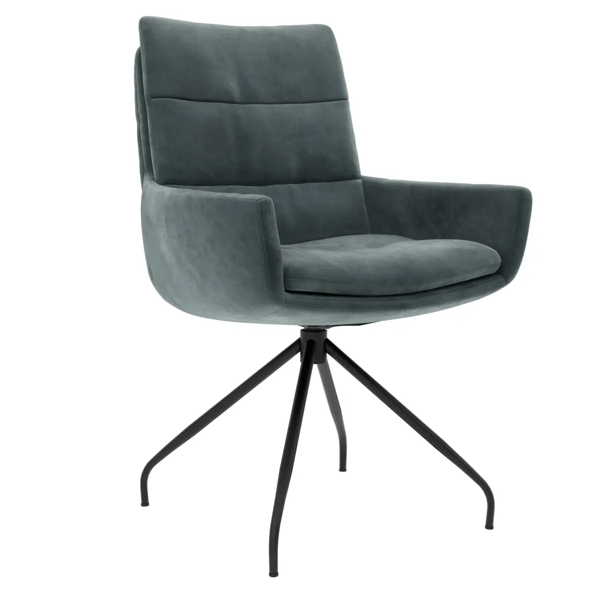 Armlehnstuhl Jukka - Stoff, Jade, Stativ, Schwarz, Drehbar