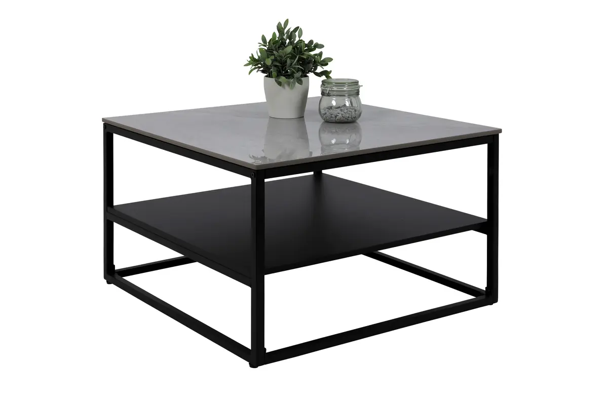 Couchtisch - LB ca. 70x70 cm, Marmoroptik grau, Schwarz