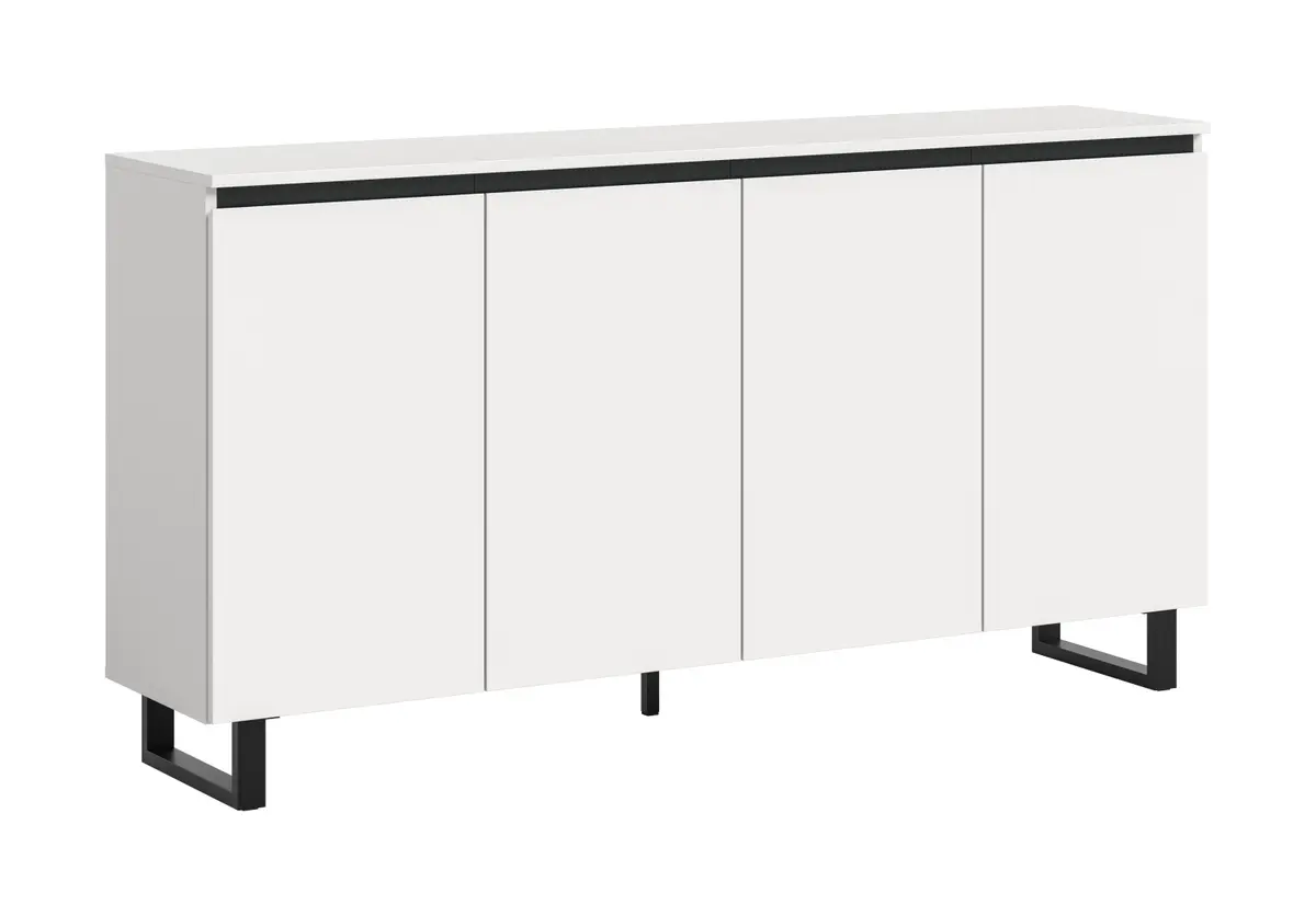 Sideboard - B ca. 160 cm, Weiß, Schwarz