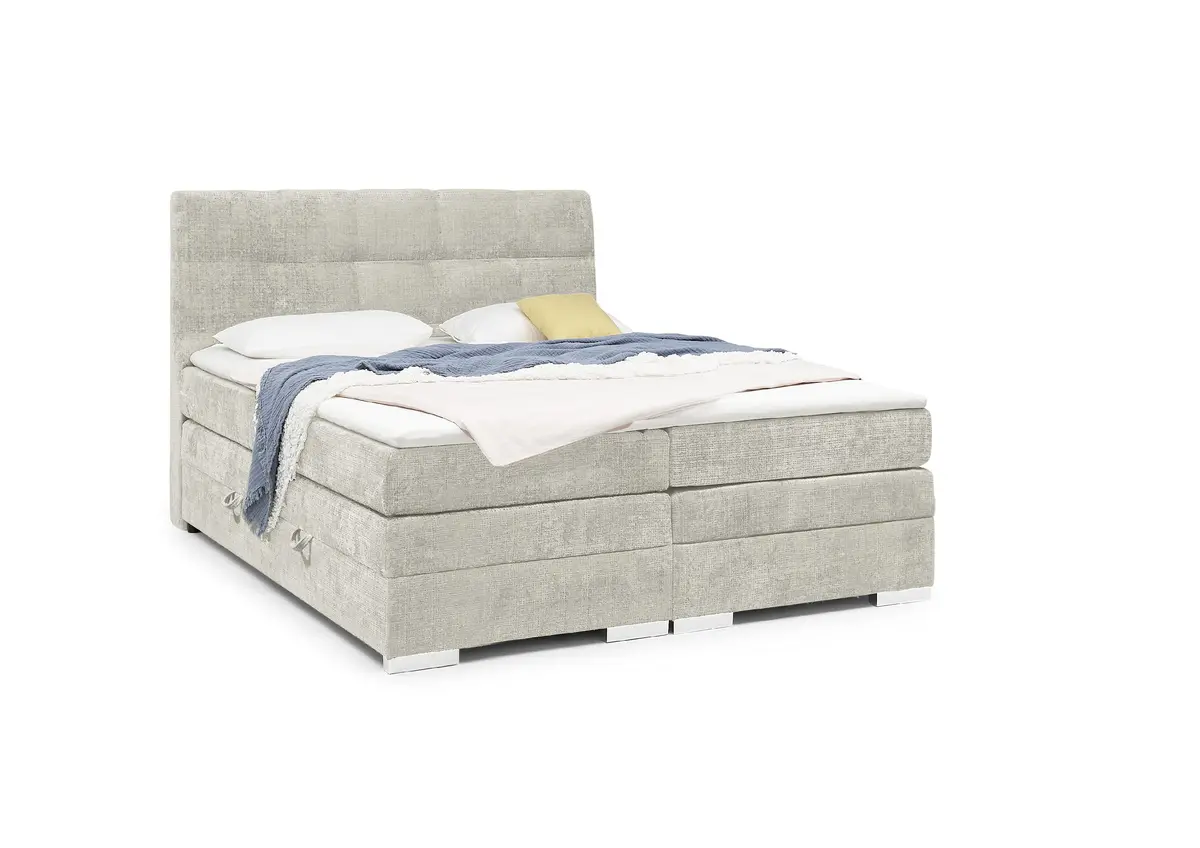 Boxspringbett SANDRIN I- Liegefläche ca. 180x200 cm, Stoff, Creme, inkl. Stauraum