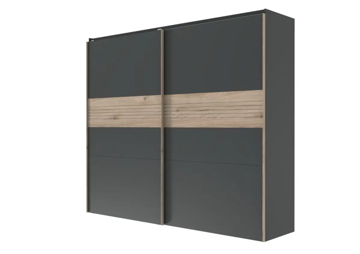 Schwebetürenschrank- B ca. 250 cm, Graphit, Massivholz, Eiche