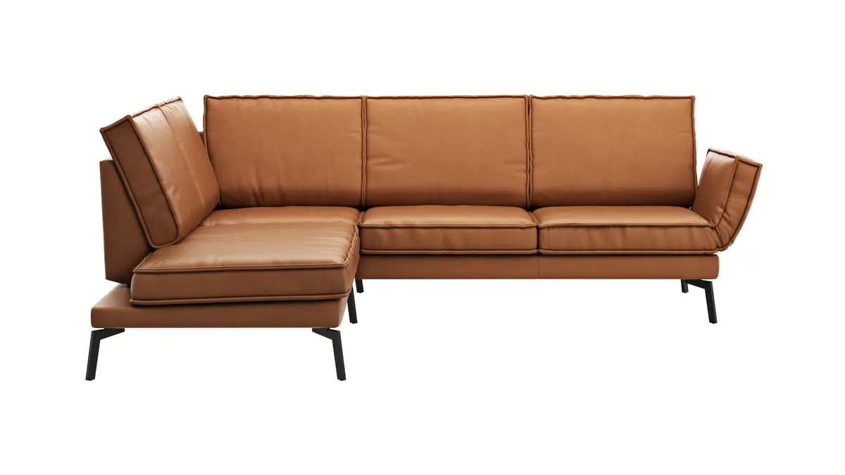 Ecksofa My -  Ecke links mit 2-Sitzer, Rückenlehne, Armlehne  verstellbar und Drehsitze, Leder, Cognac