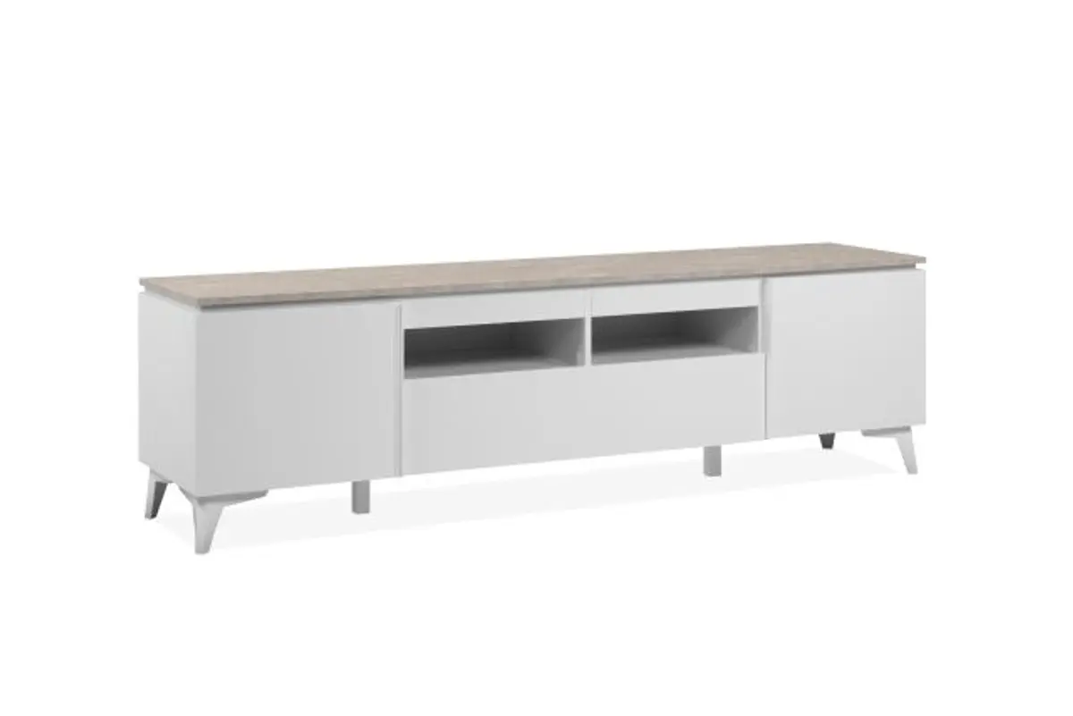 TV-Lowboard - B ca. 177 cm, Weiß, Sandstein Nachbildung