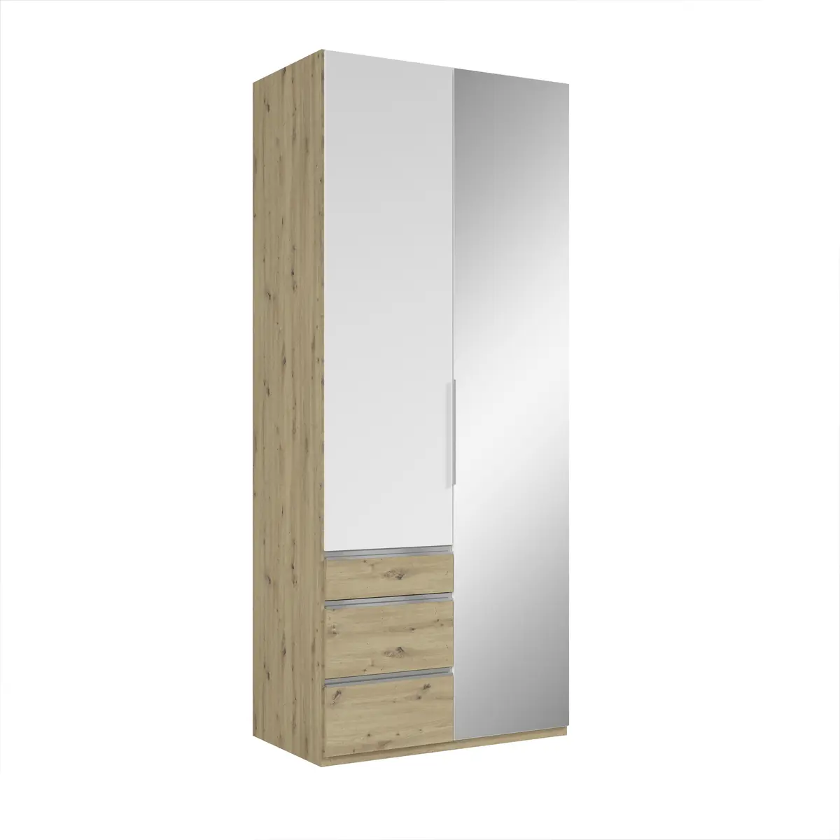 Drehtürenschrank- B ca. 100 cm, Eiche Dekor, Weiß, Spiegel