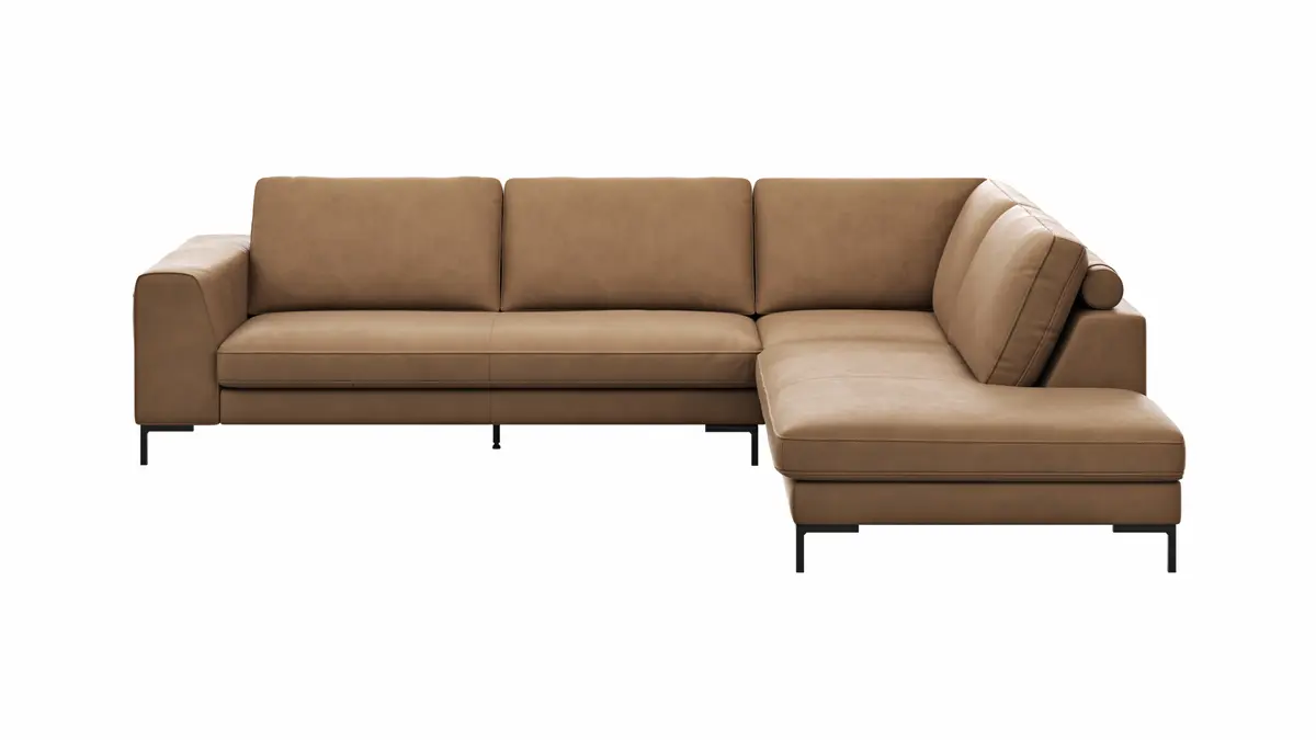 Ecksofa Solano - 2,5-Sitzer mit Ecke Rechts, Leder, Hellbraun