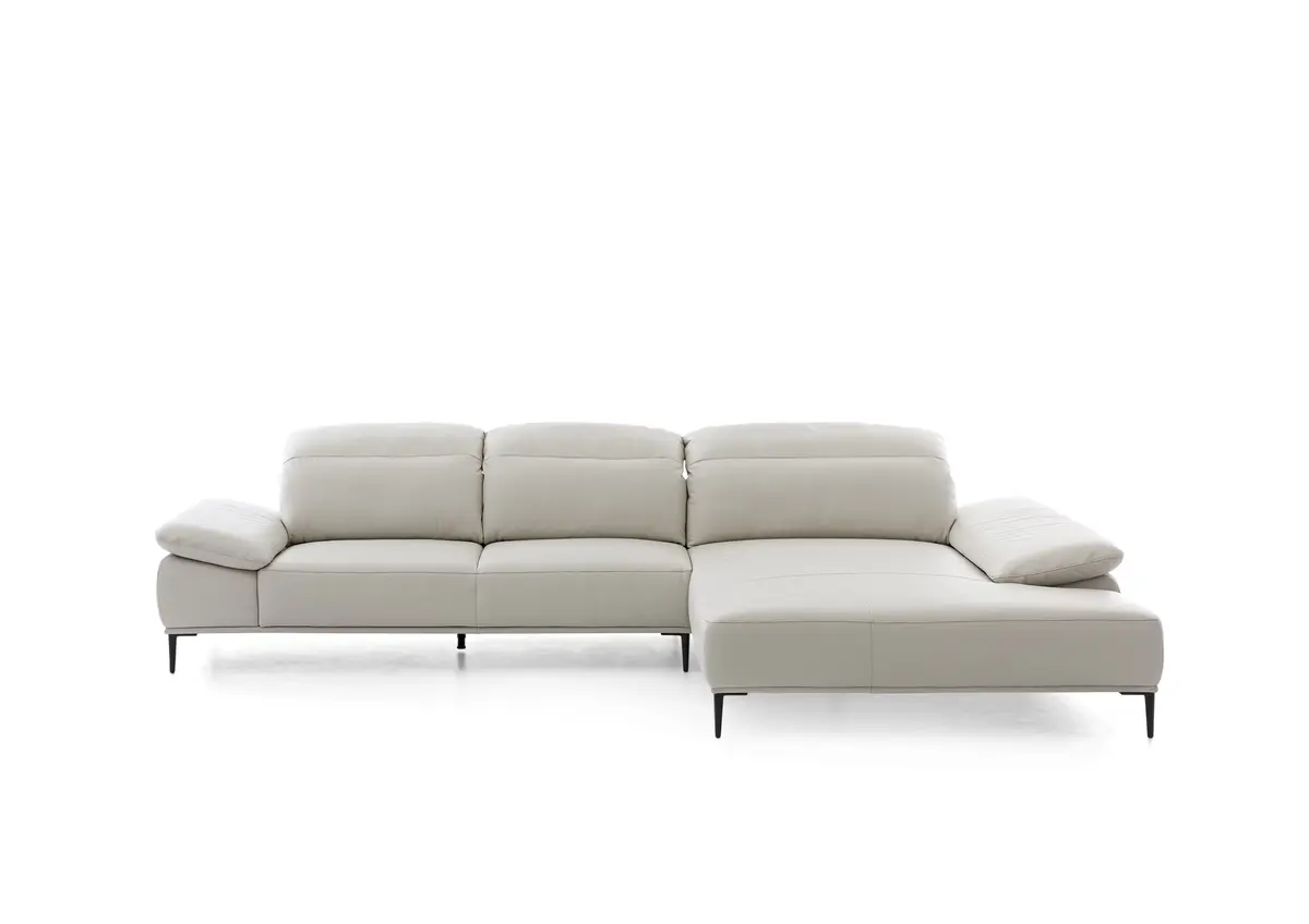 Ecksofa - 3-Sitzer mit Longchair rechts, Leder, Grau