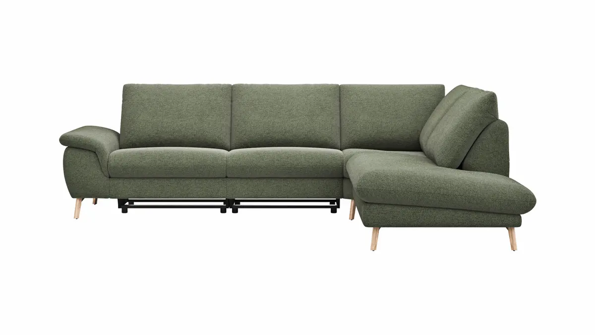 Ecksofa Gotera - 1,5-Sitzer med. + 1,5-Sitzer med. links mit Ecke und Abschlussteil rechts inkl. Rückenlehne verstellbar, Stoff, Olivgrün