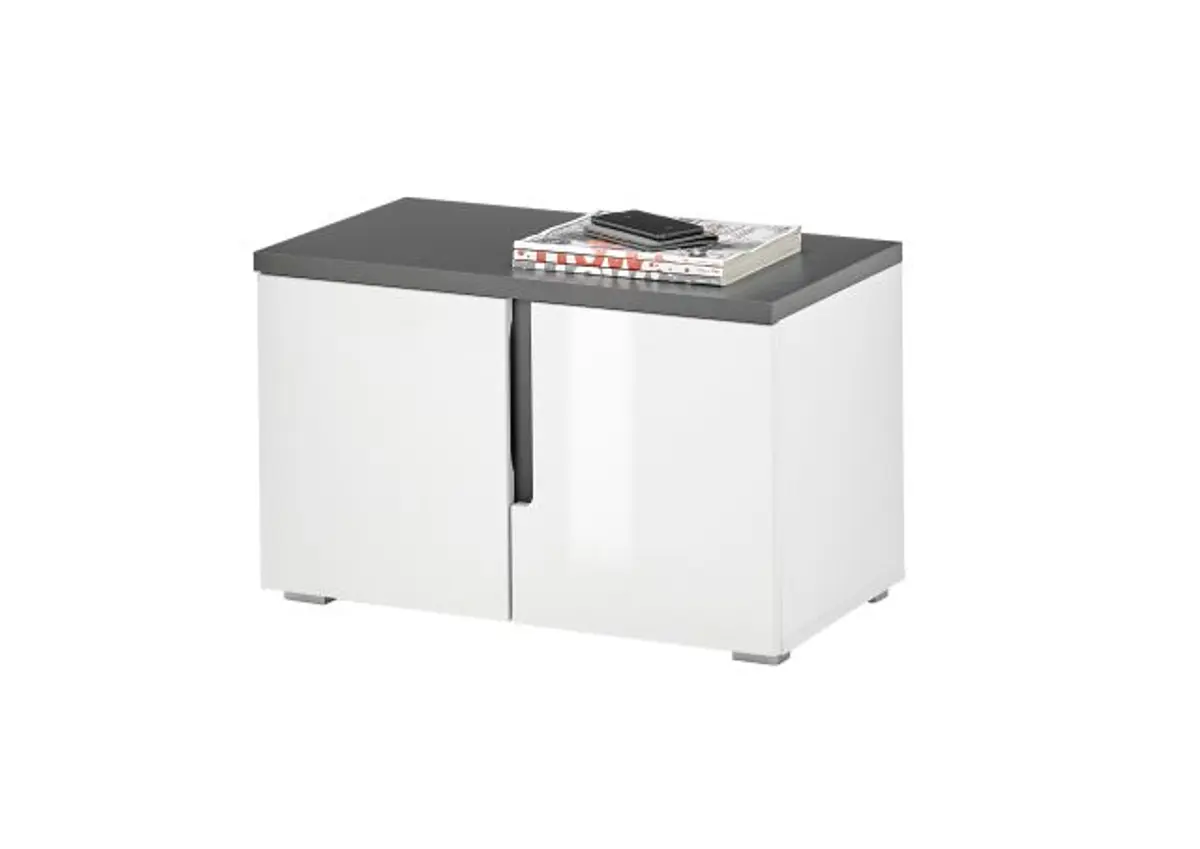 Garderobenbank - B ca. 76 cm, Weiß, Weiß Hochglanz, Anthrazit