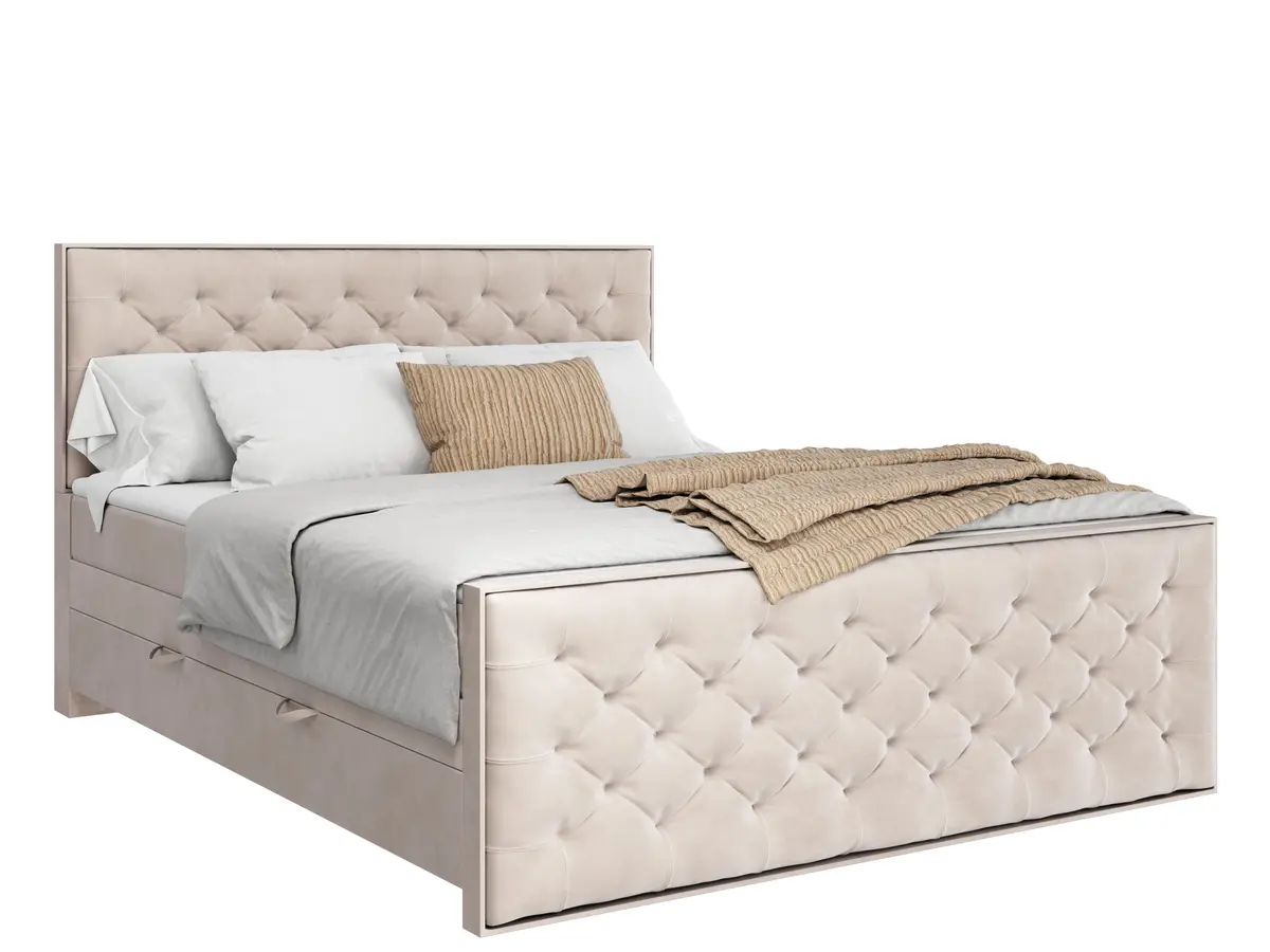 Boxspringbett- Liegefläche ca. 200x200 cm, Stoff, Creme