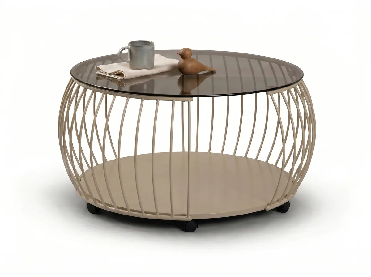 Couchtisch - Ø/H ca. 80x45 cm, Bronze, Cremeweiß