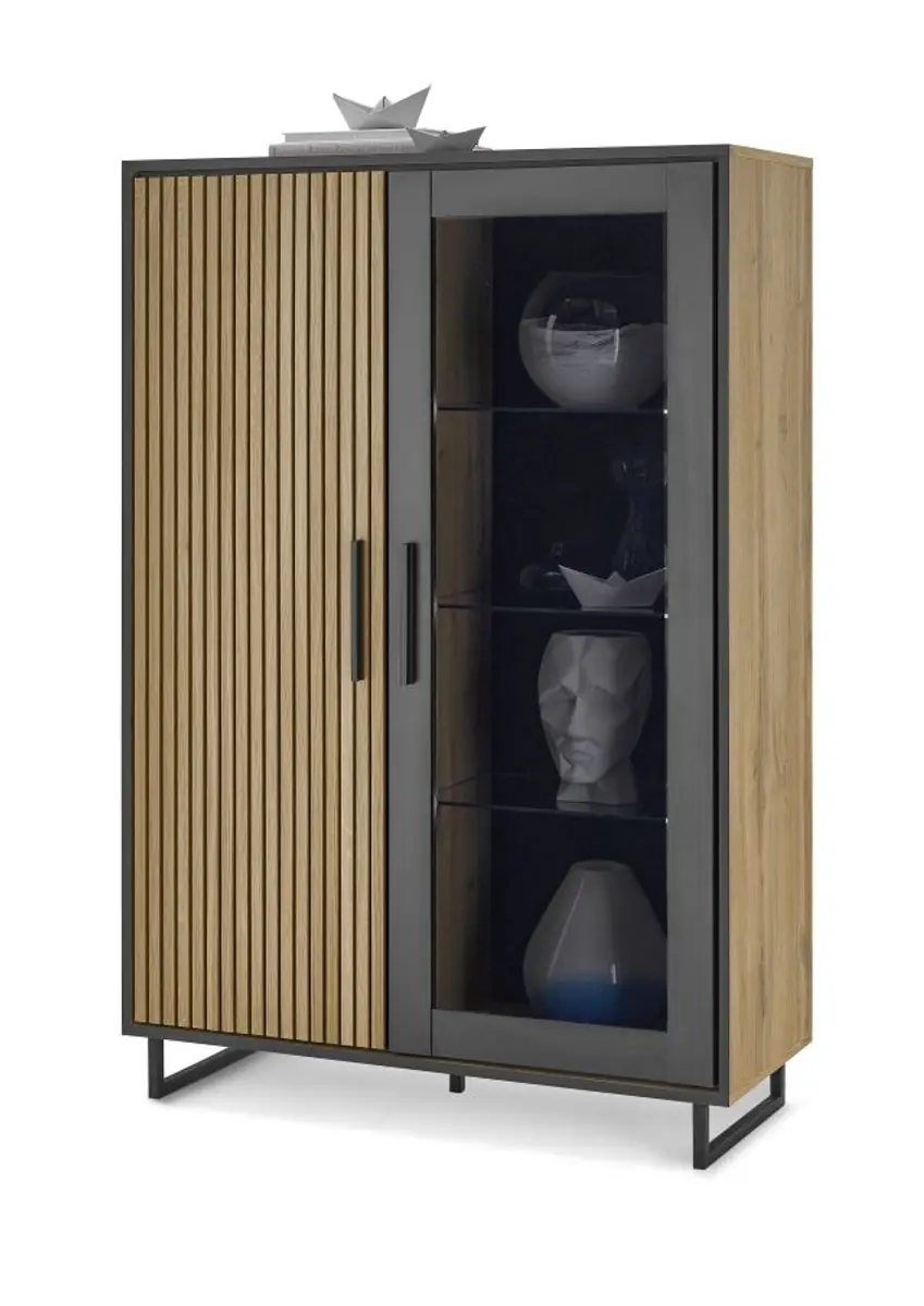 Vitrine- Eiche Dekor, Schwarz, Glas