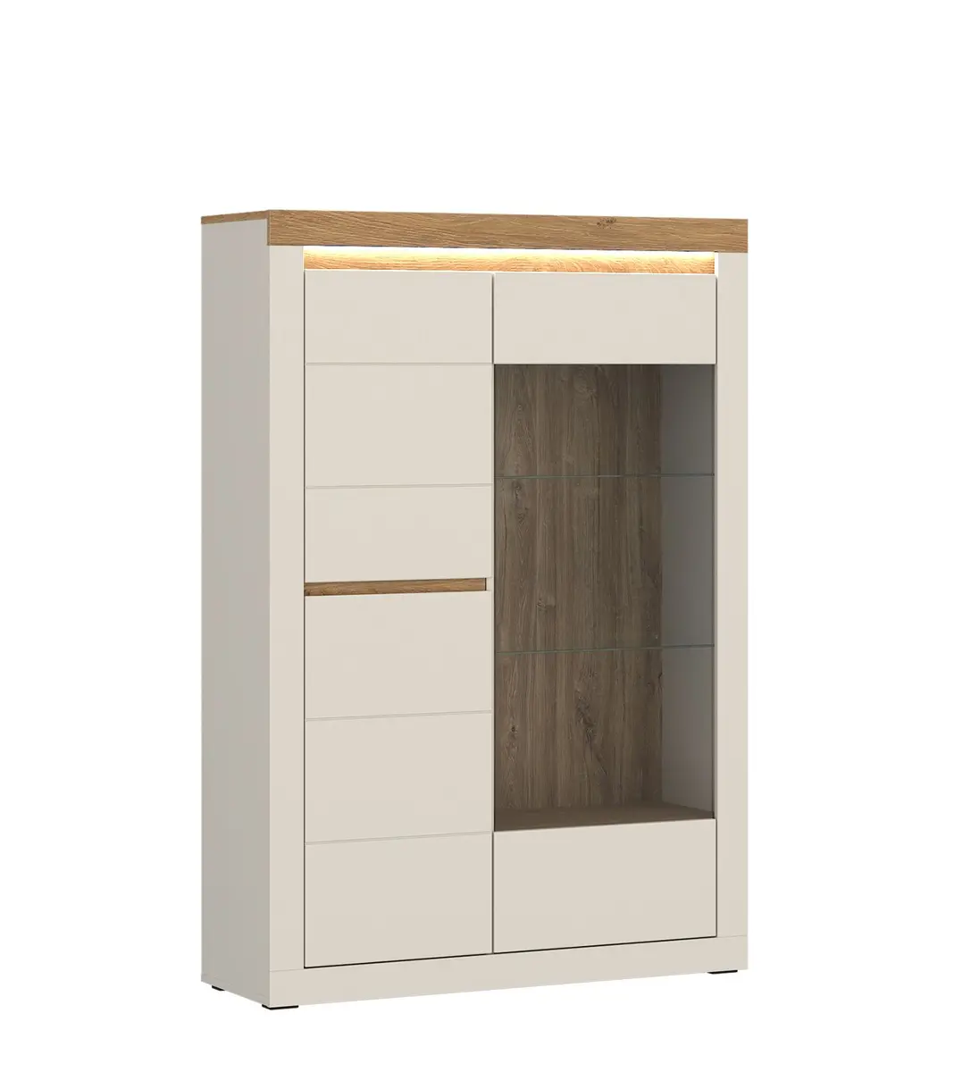 Vitrine - mit Beleuchtung, B ca. 104 cm, Kaschmir, Stone Eiche Nachbildung