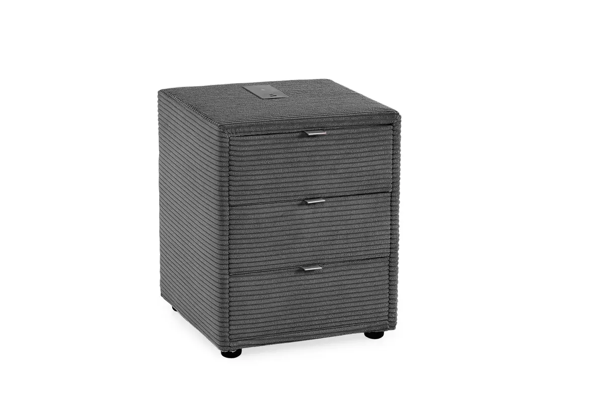 Nachttisch- Inkl. Ladeport, Stoff, Grau
