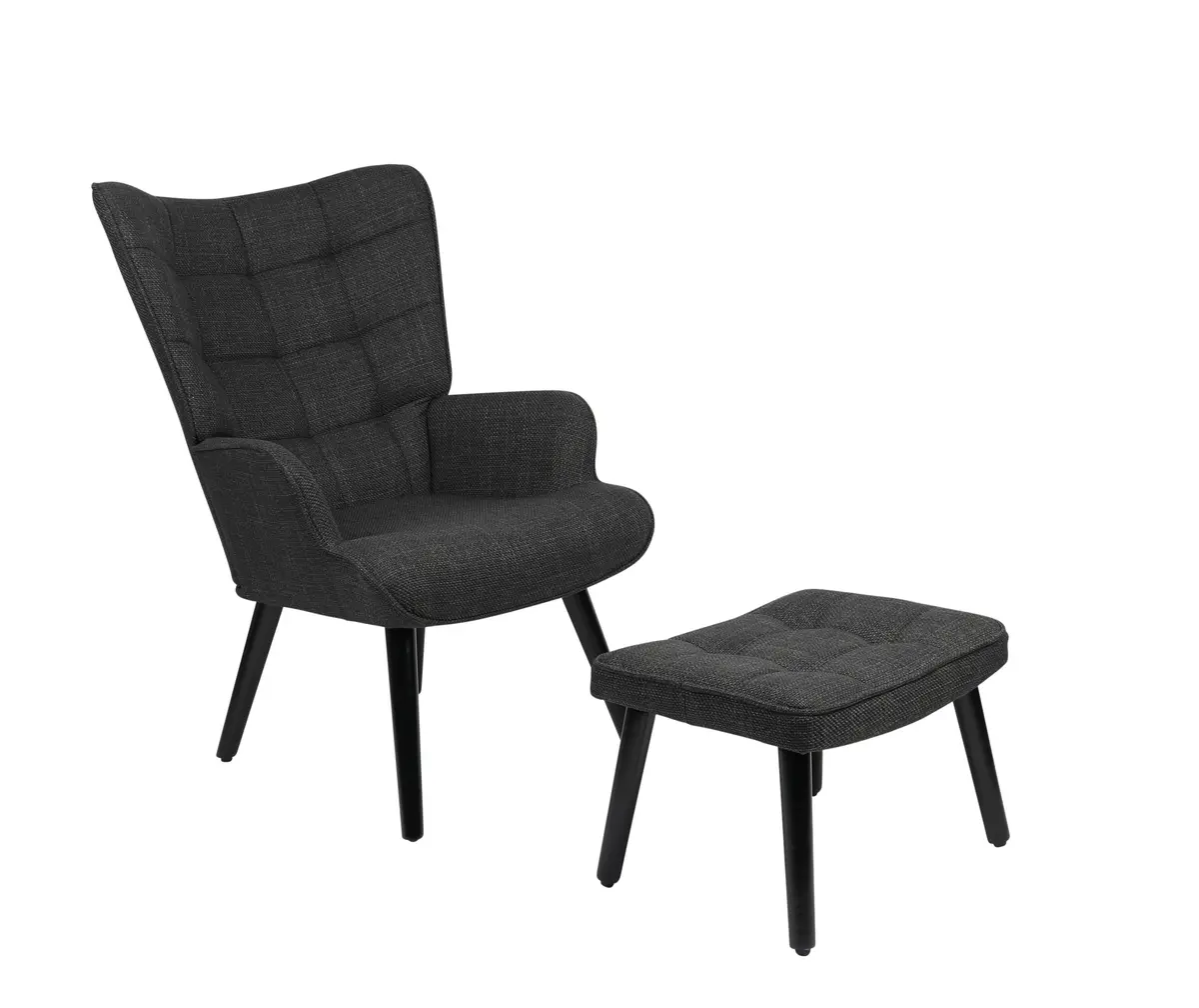 Sessel mit Hocker - Stoff, Anthrazit