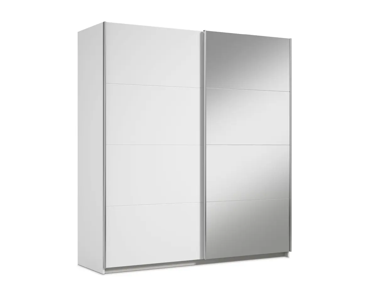 Schwebetürenschrank RUBITO- B ca. 181 cm, Weiß, Spiegel