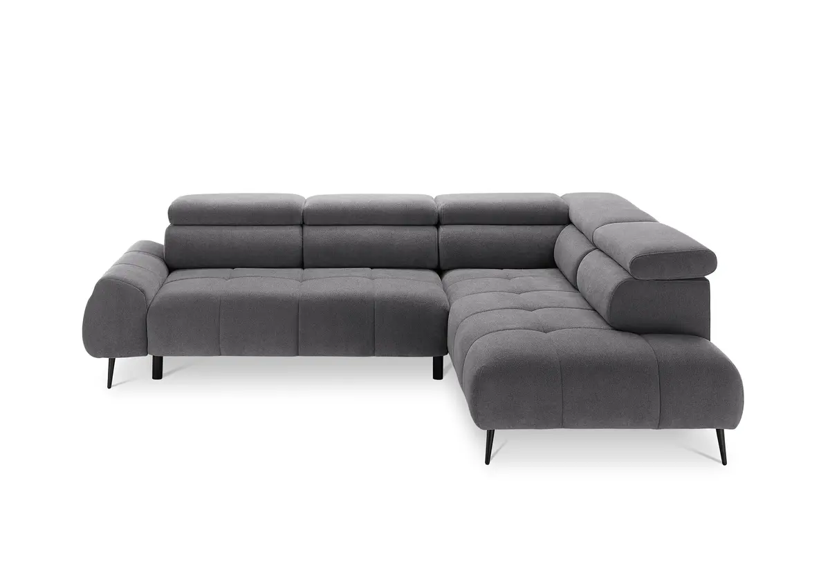 Ecksofa - 2-Sitzer mit Ecke rechts, Sitzvorzug motorisch, Kopfteil verstellbar, Stoff, Grau