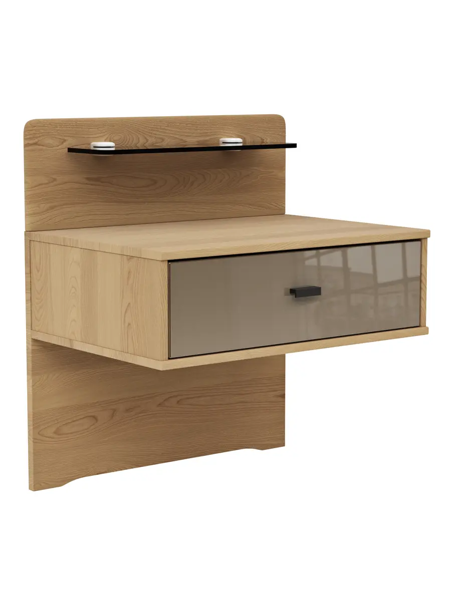 Nachttisch Lenoso - Eiche Nachbildung, Glas Graubraun