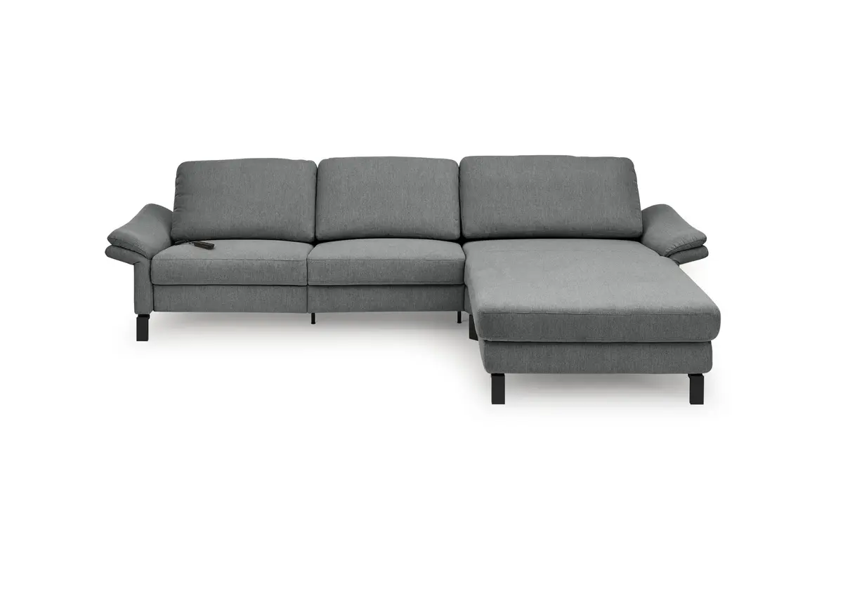 Ecksofa CALM PREMIUM 2.0 - 3-Sitzer mit Longchair rechts, Relaxfunktion motorisch, Armlehne verstellbar, Stoff, Anthrazit