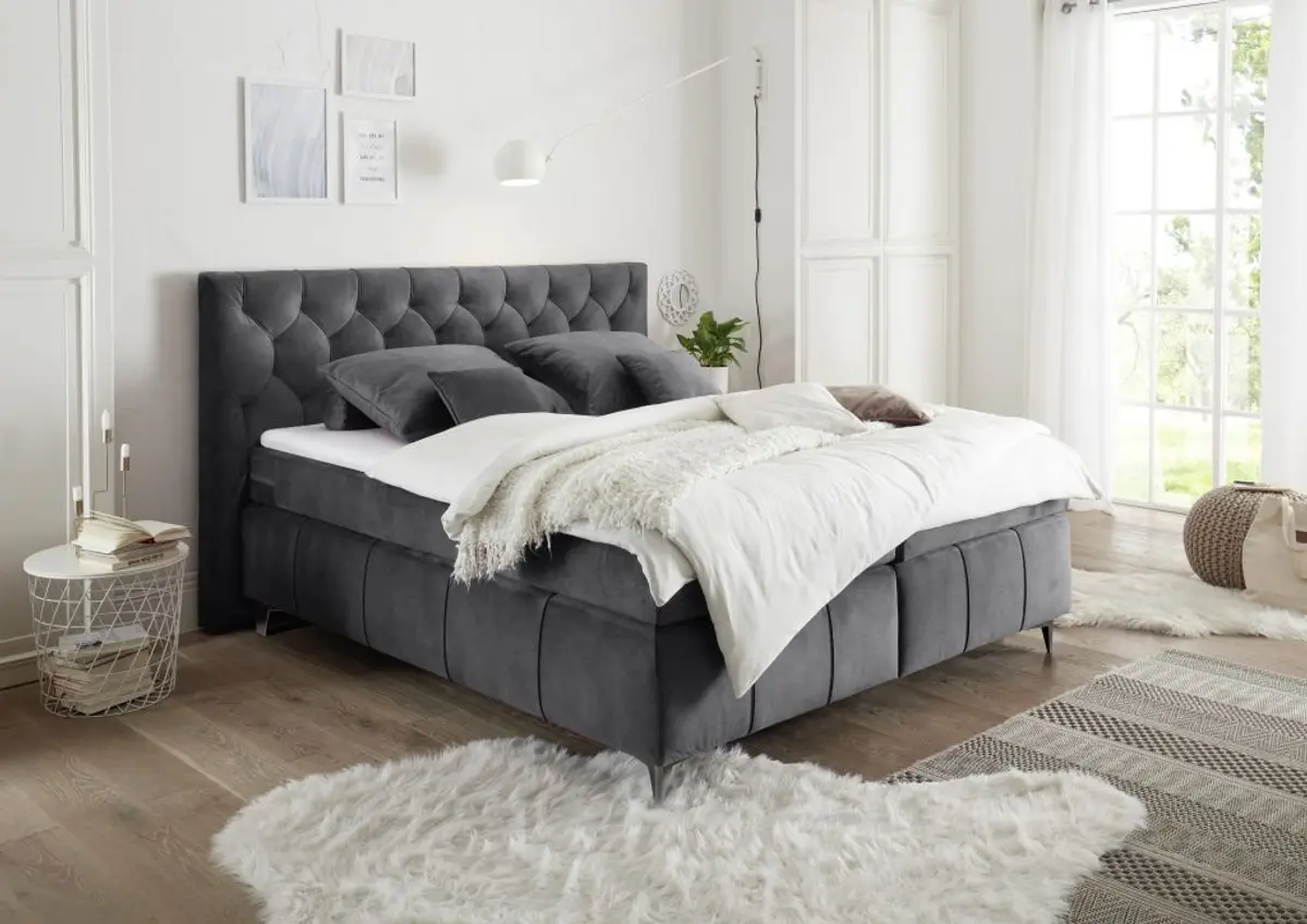 Boxspringbett - Liegefläche ca. 180x200 cm, Stoff Anthrazit