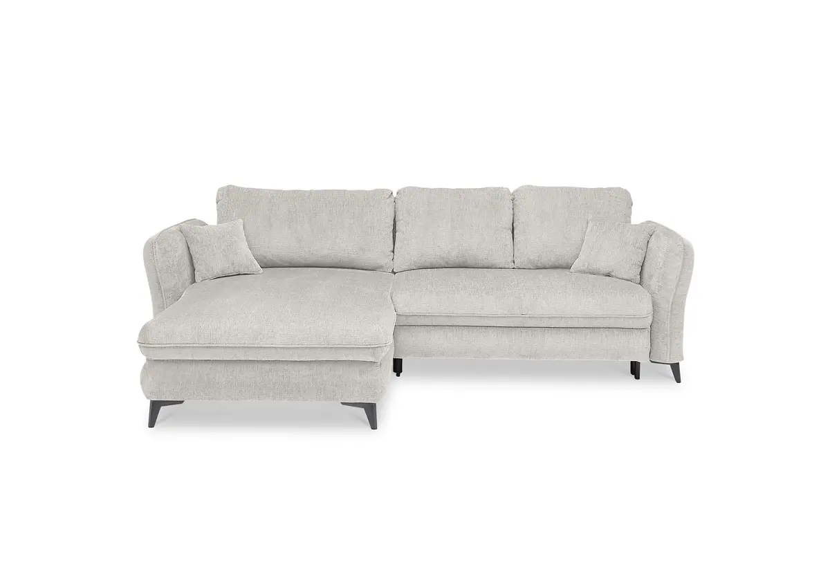 Ecksofa - Longchair links mit 2-Sitzer, Schlaffunktion mit Bettkasten, Stoff, Creme