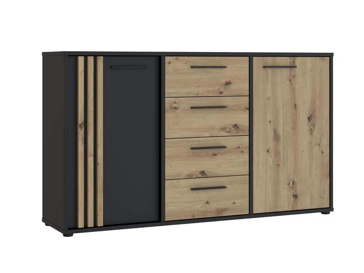 Sideboard FLORISS- Schwarz, Eiche Dekor