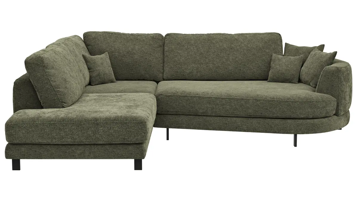 Ecksofa Solenne - Ottomane links mit Diwan rund rechts, Stoff, Olive