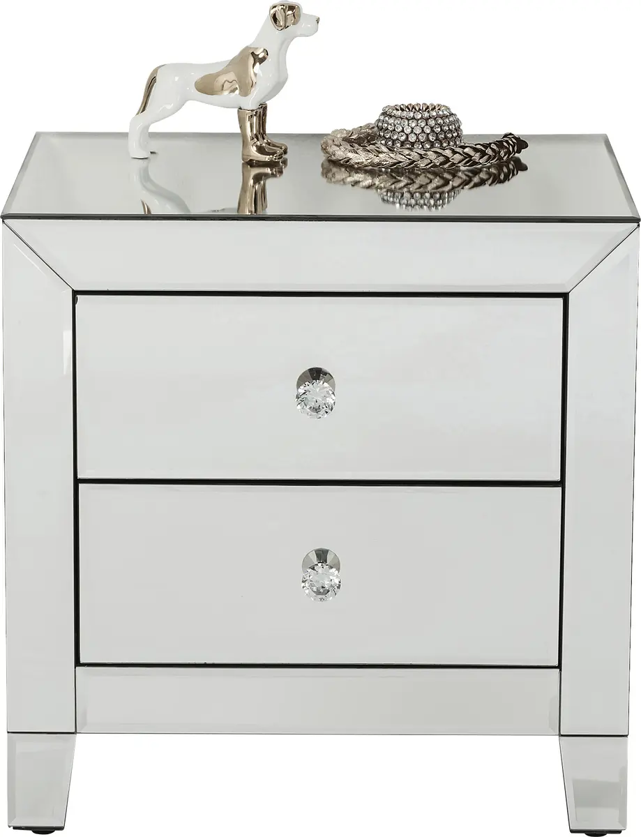 Kommode- Weiß, Lackiert, Glas, Verspiegelt