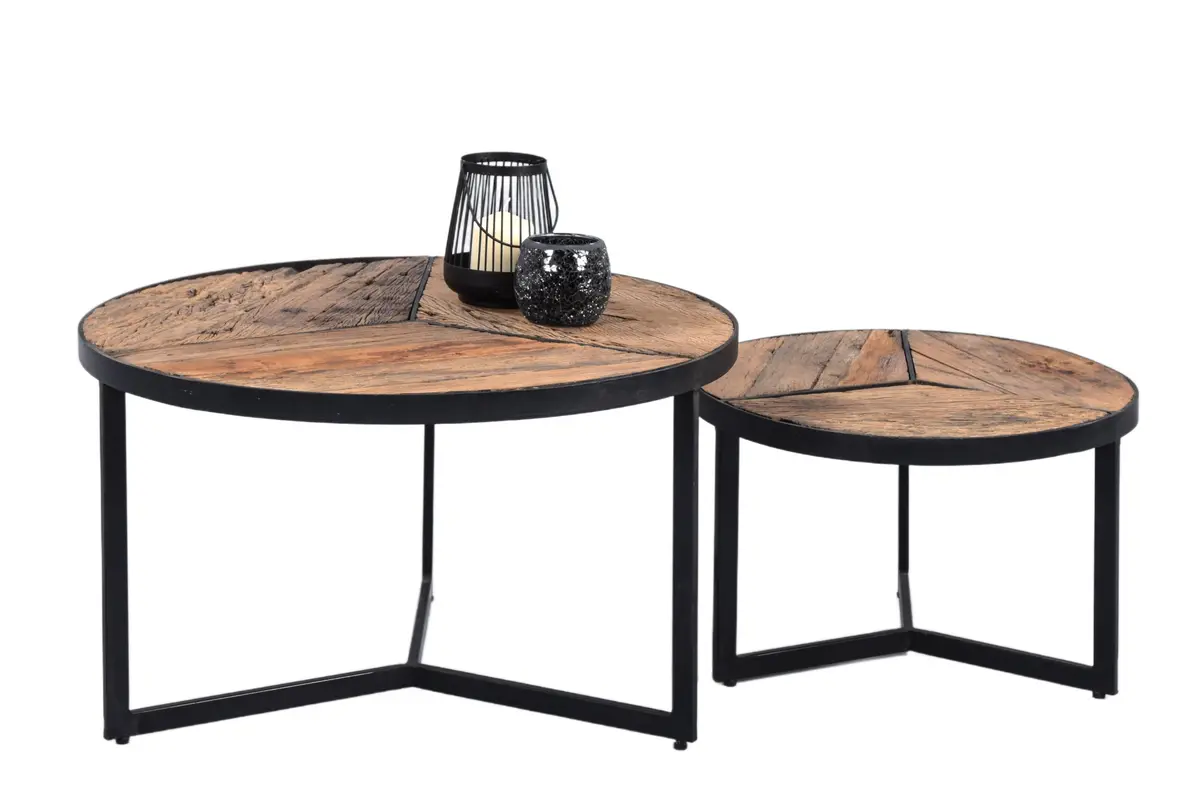  Couchtisch - 2er Set, Vintage Holz, Schwarz