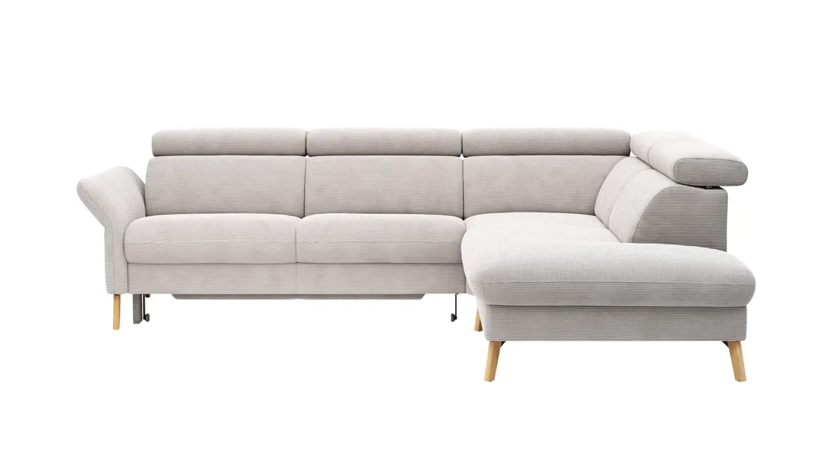 Sofa Maryville - 2,5-Sitzer mit Eckelement und Abschlussteil medium rechts, inkl. Schlaffunktion, Stauraum, Armlehne/Kopfteil verstellbar, Stoff, Beige