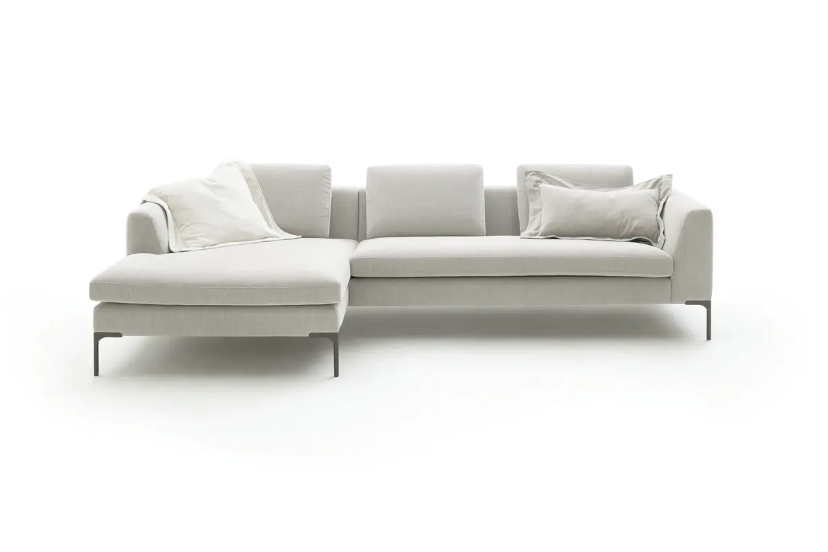 Ecksofa Lenni Style - Longchair links mit 2,5.Sitzer, Stoff, Hellgrau, luftige Kissen