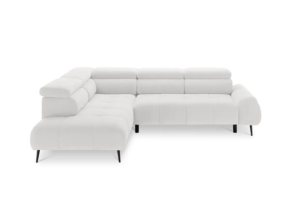 Ecksofa - Ecke links mit 2-Sitzer, Sitzvorzug motorisch, Kopfteil verstellbar, Stoff, Weiß