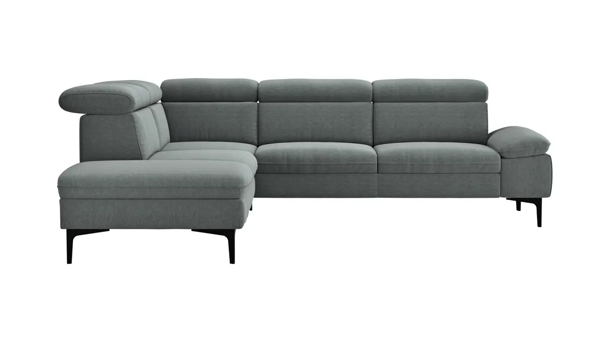 Ecksofa Felipa - Ecke links mit 2,5-Sitzer inkl. Kopfteil verstellbar, Stoff, Grau