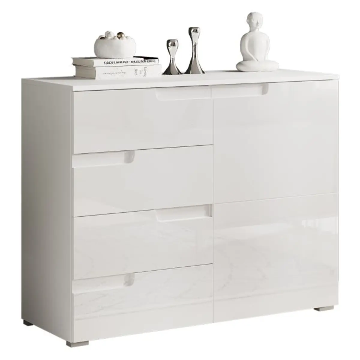 Kommode - B ca. 100 cm, Weiß, Hochglanz