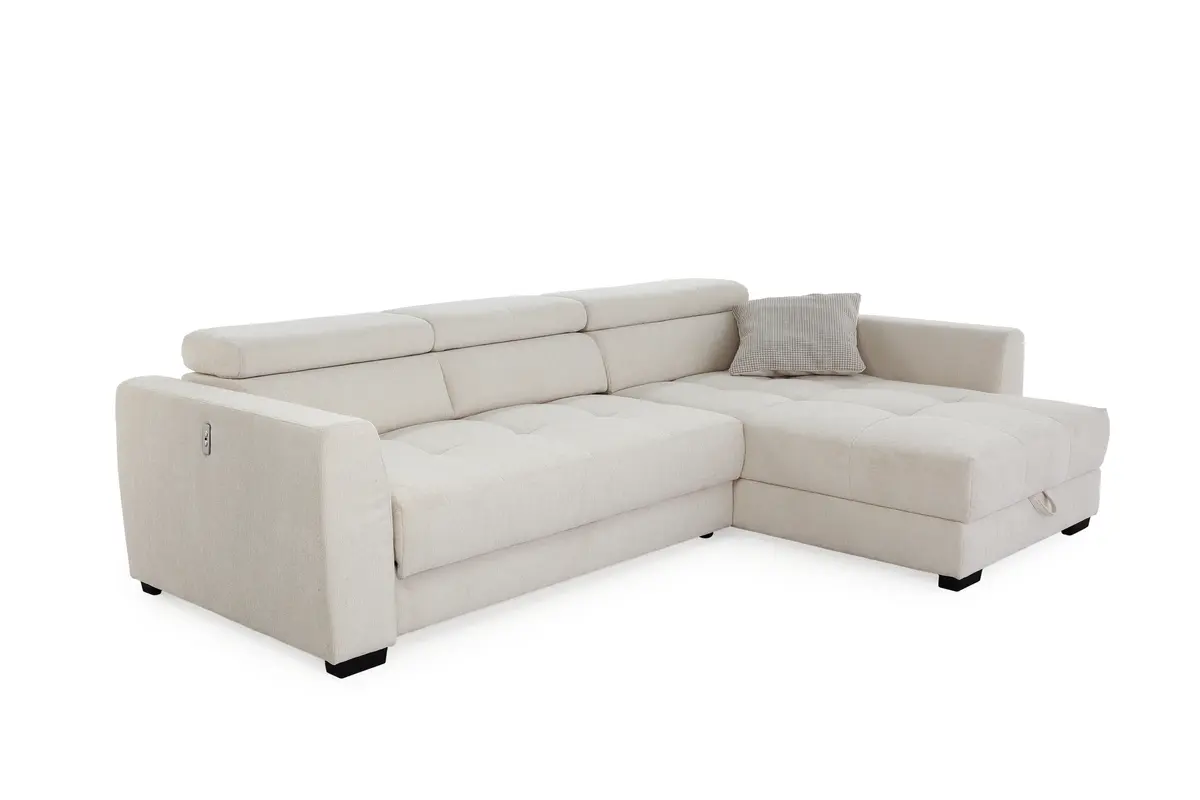 Ecksofa - 2-Sitzer, Ecke rechts, Stoff, Beige