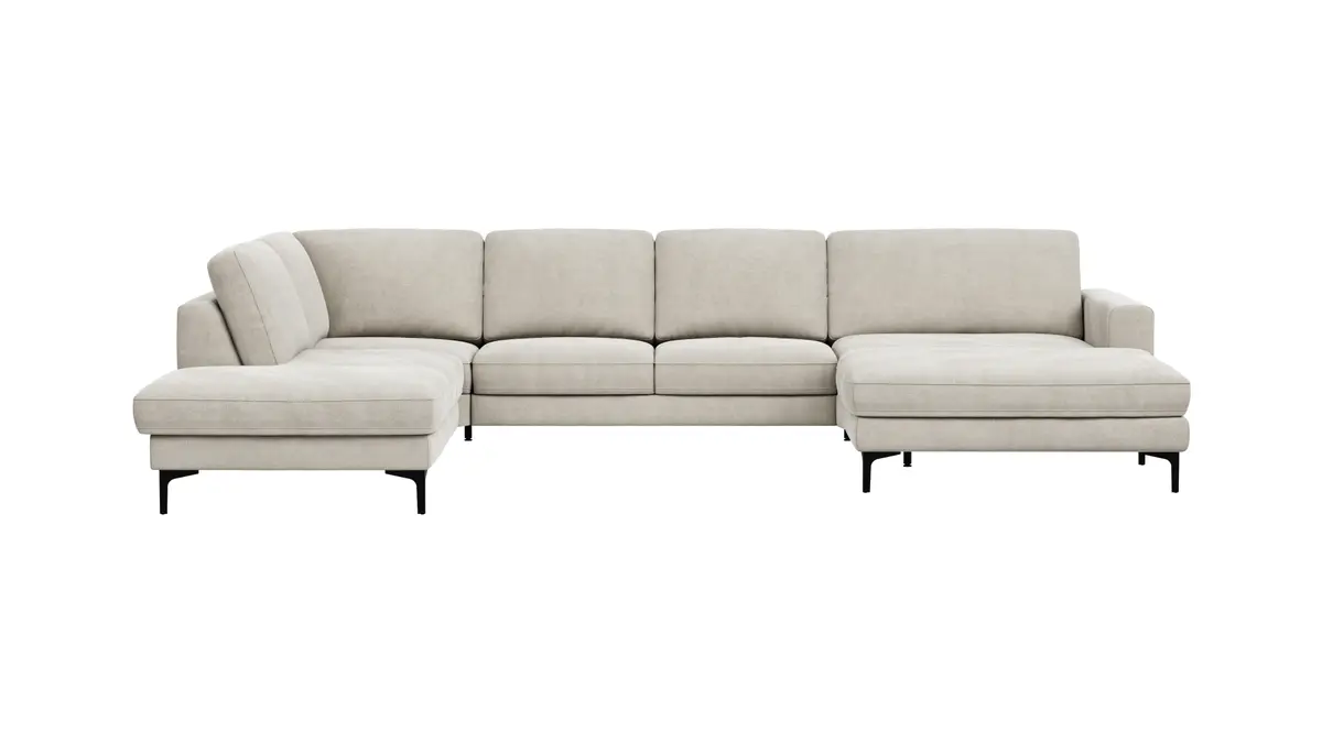 Wohnlandschaft Oviedo - Ecke links mit 2-Sitzer und Longchair rechts, Stoff, Natur