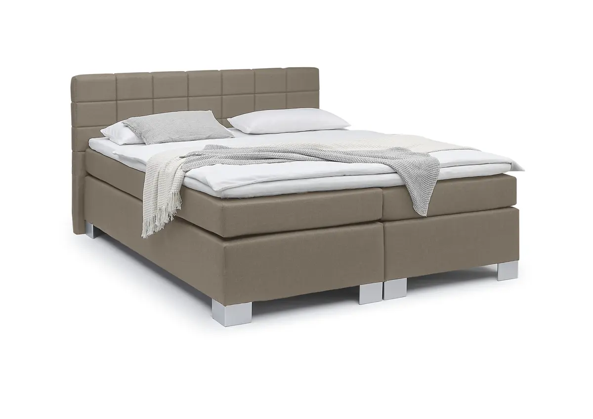 Boxspringbett HAIKOS- Liegefläche ca. 180x200 cm, Stoff, Hellbraun, Bonell, Inkl. Topper