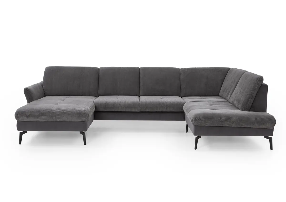 Wohnlandschaft - Longchair links mit 2,5-Sitzer und Ecke rechts, Stoff Anthrazit