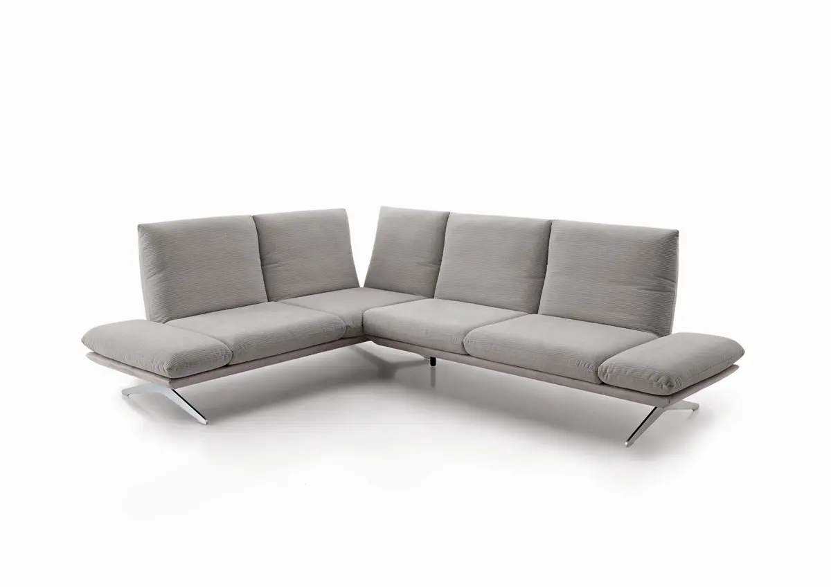Ecksofa - Ecke links mit 2,5-Sitzer, Kopfteil/Armlehne verstellbar, Stoff, Hellgrau