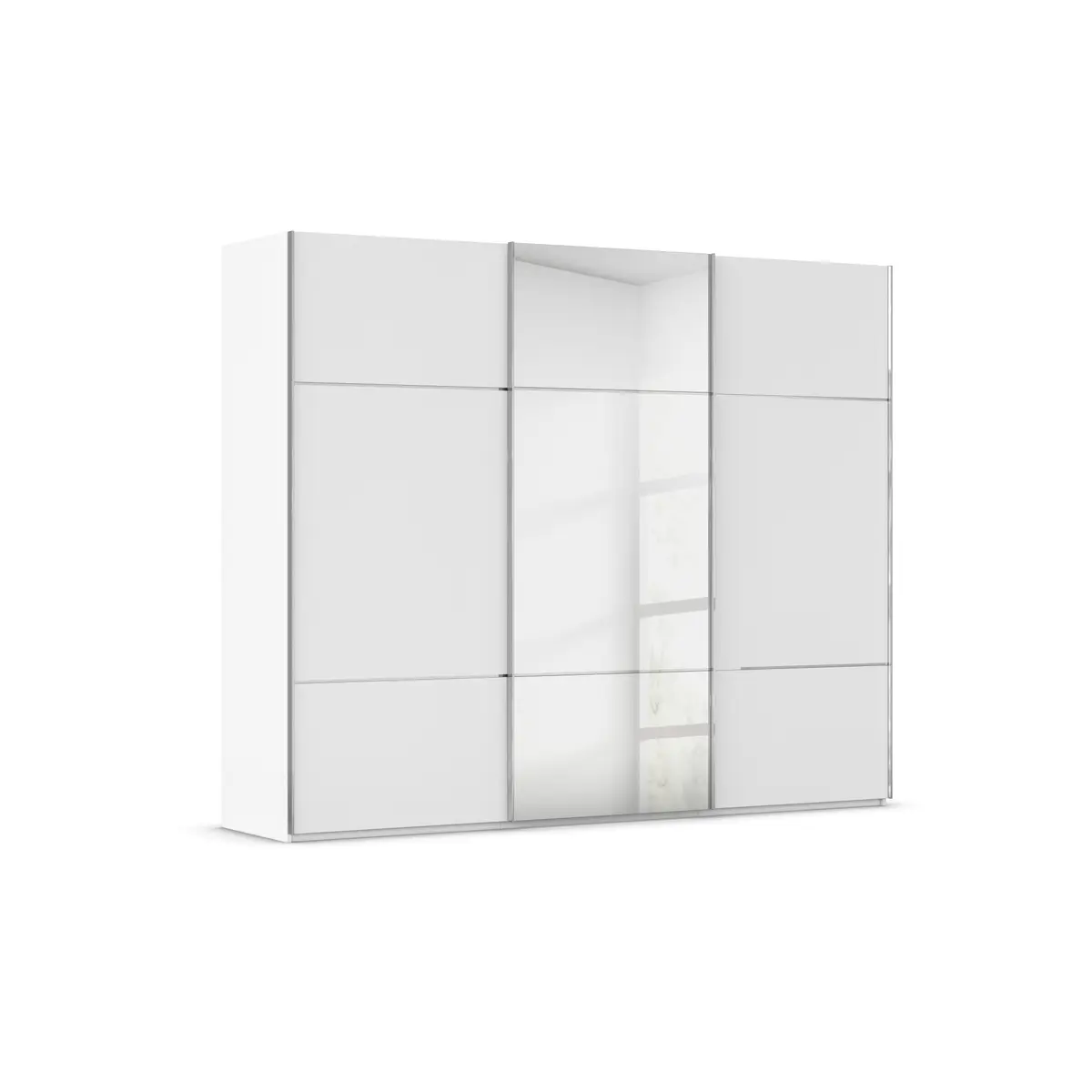 Schwebetürenschrank - B. ca. 301 cm, Alpinweiß Dekor, Mitteltür Spiegel