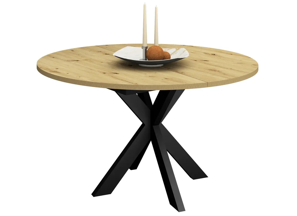 Esstisch - ausziehbar, Ø/H ca. 130x75 cm, Asteiche, Schwarz