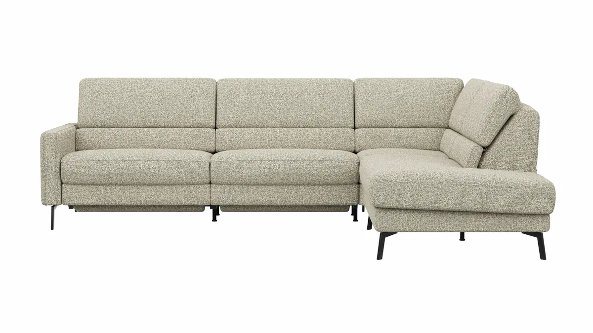 Ecksofa Valera - 3-Sitzer mit Ecke rechts inkl. Rückenlehne verstellbar und Relaxfunktion motorisch, Stoff, Limone