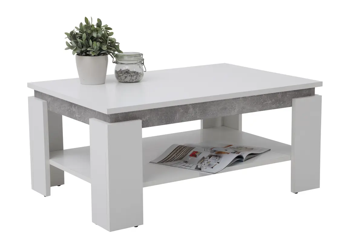 Couchtisch - LB ca. 90x60 cm, Weiß, Betonoptik