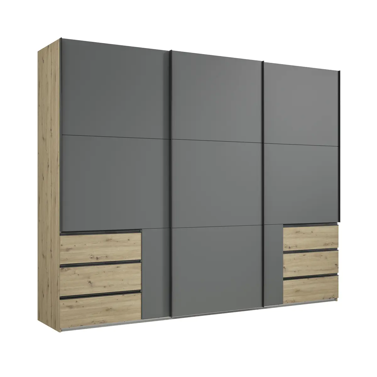 Schwebetürenschrank- B ca. 300 cm, Eiche Dekor, Graphit