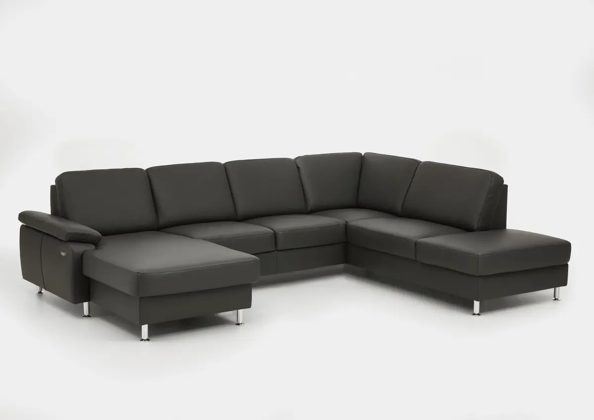 Wohnlandschaft - Longchair links mit 2,5-Sitzer und Ecke rechts,  Leder, Anthrazit